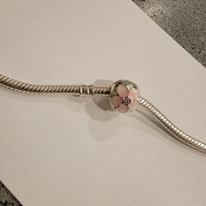 Pandora flower clip charm!  Pink and white petals.